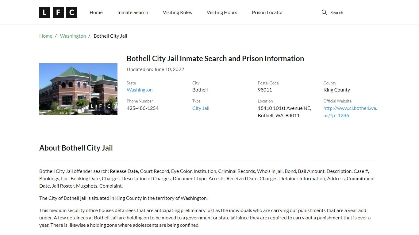 Bothell City Jail Inmate Search, Visitation, Phone no ...